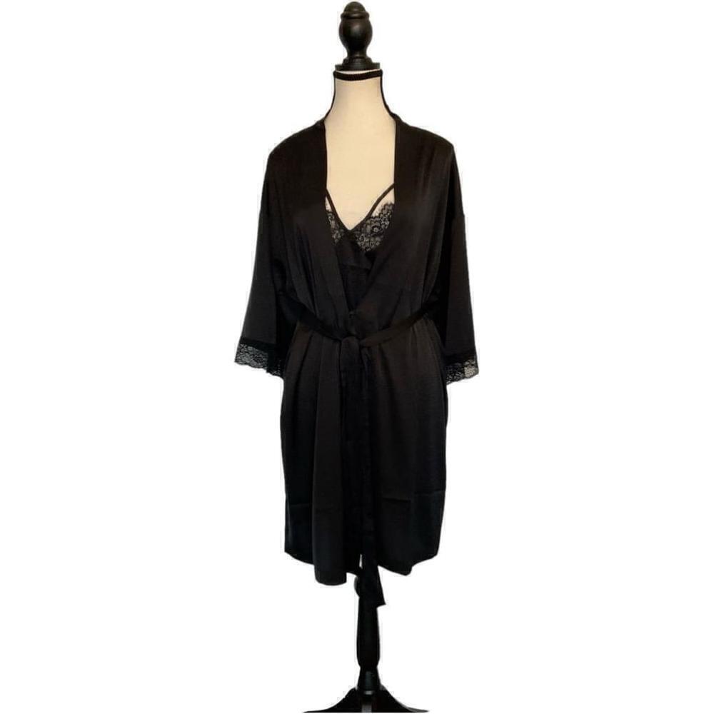 $5$ add on R. Line Black Satin and Lace Robe and Cami 2 piece Set XXS/XS - Picture 8 of 12